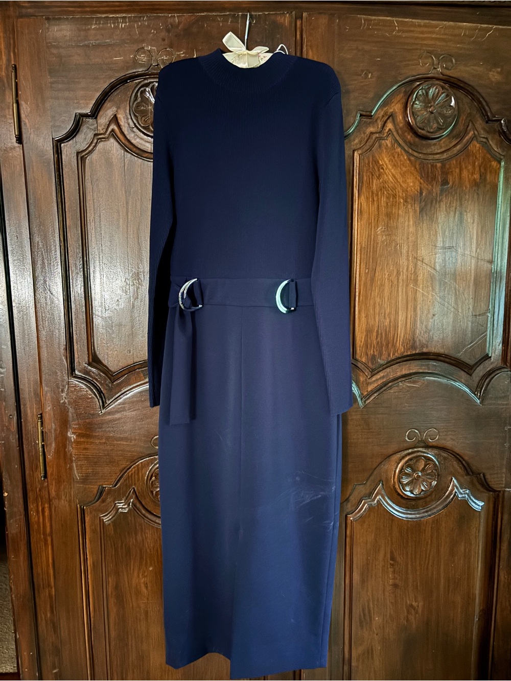 Ted Baker Navy Long-Sleeve Belted Sheath Dress